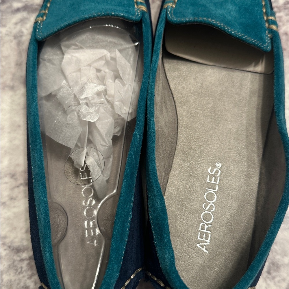 Aerosoles Nu Day Loafers Women 7 Blue Teal Suede Two Tone Flats Driving Mocs - Picture 3 of 4
